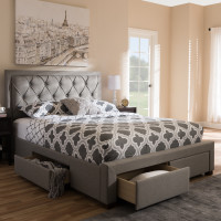 Baxton Studio CF8622-D-Light Grey-Queen Aurelie Modern and Contemporary Light Grey Fabric Upholstered Queen Size Storage Bed